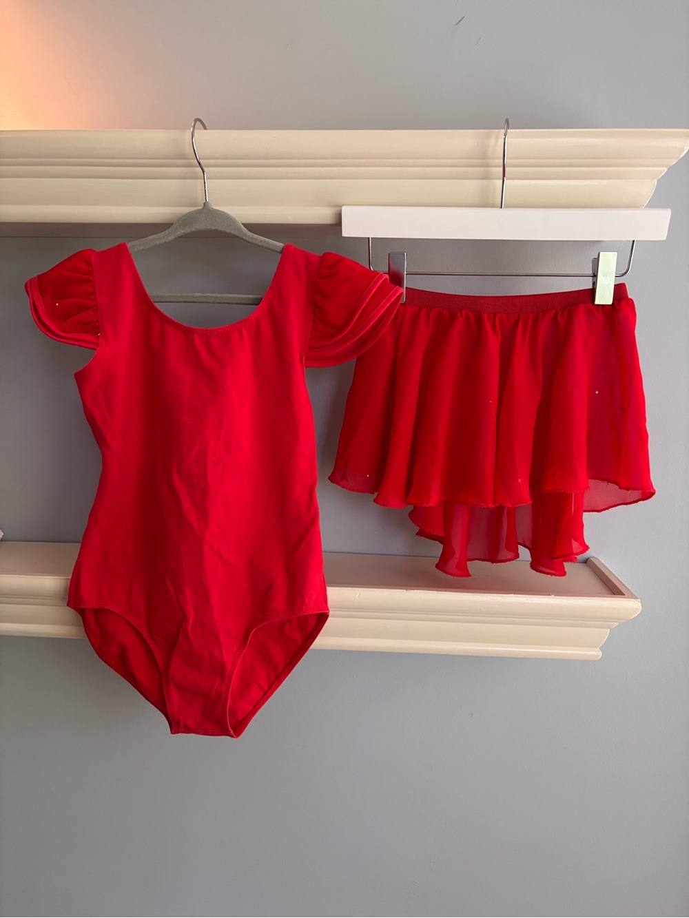Girls Red Dance Leotard and Layered Skirt Costume Set